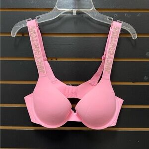 Juicy Couture Pink Push-Up Bra Rhinestone Logo Straps 34B